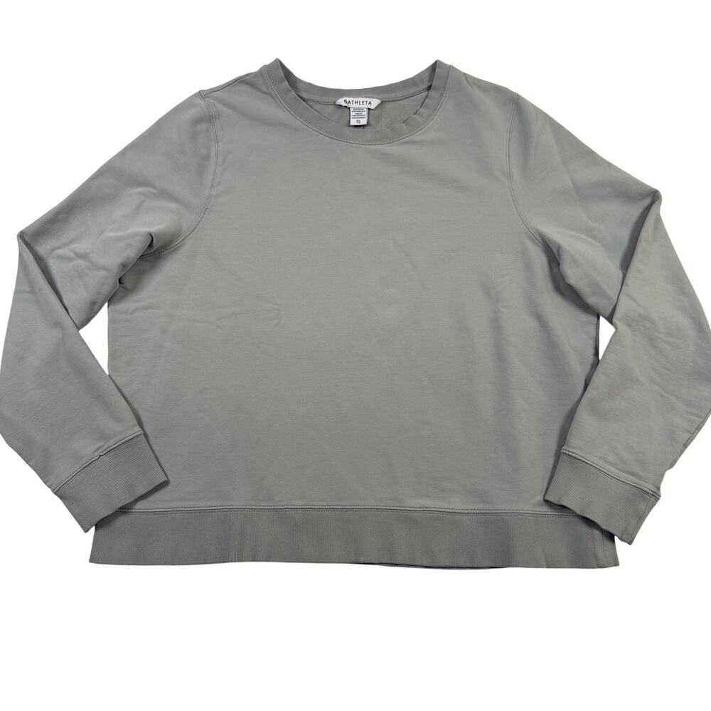 Athleta Retroterry Crewneck Sweatshirt Womens XL Gray Green Relaxed Fit